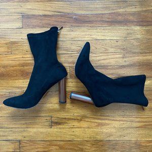 EGO Above Ankle Black High Heel Boot w Wooden Heel US 7 EUR 38 Women Pointed Toe